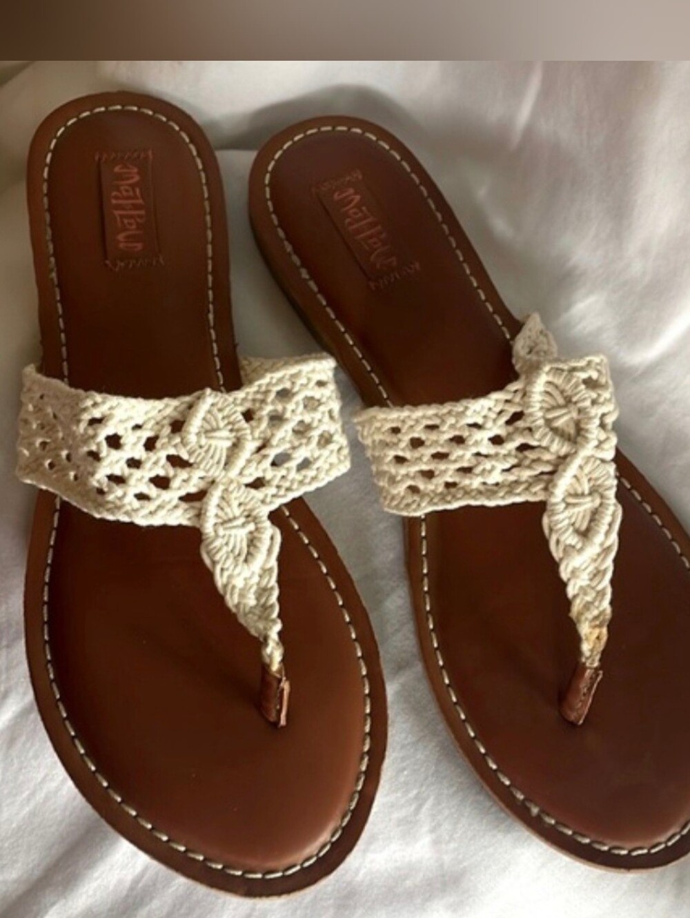 Mad Love Beige Macramé Toe-Post Sandals